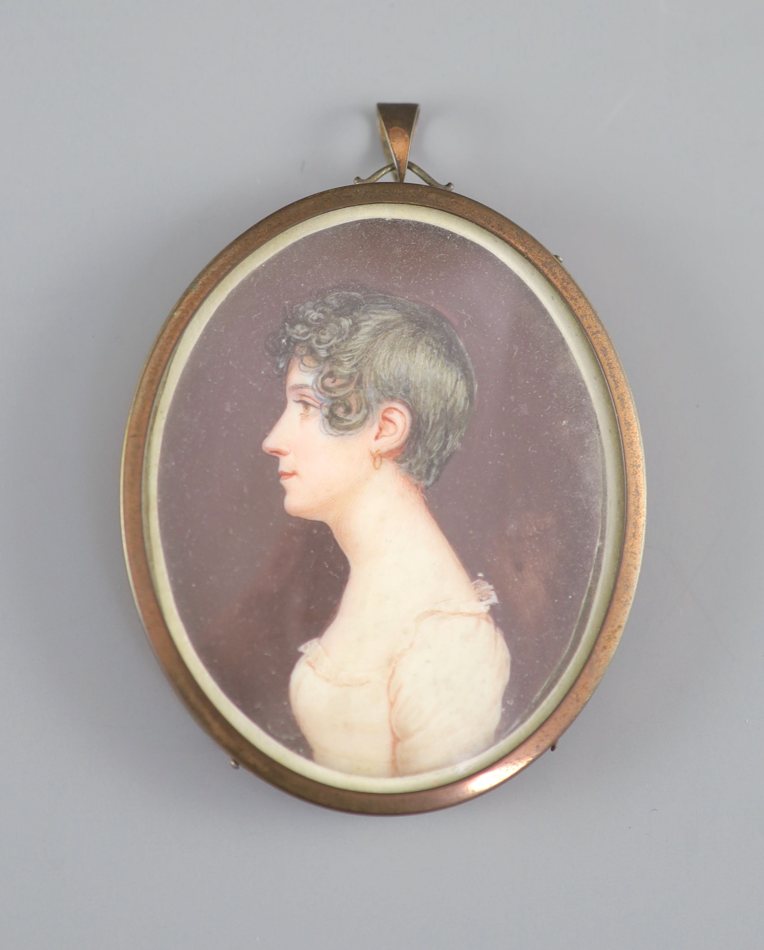 English School (early 19th century), miniature of a young lady